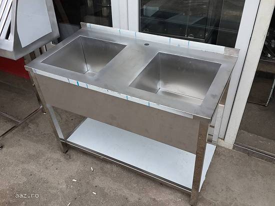 Spalator inox doua cuve Dim.140x60x85cm -dotat cu polita inferioara