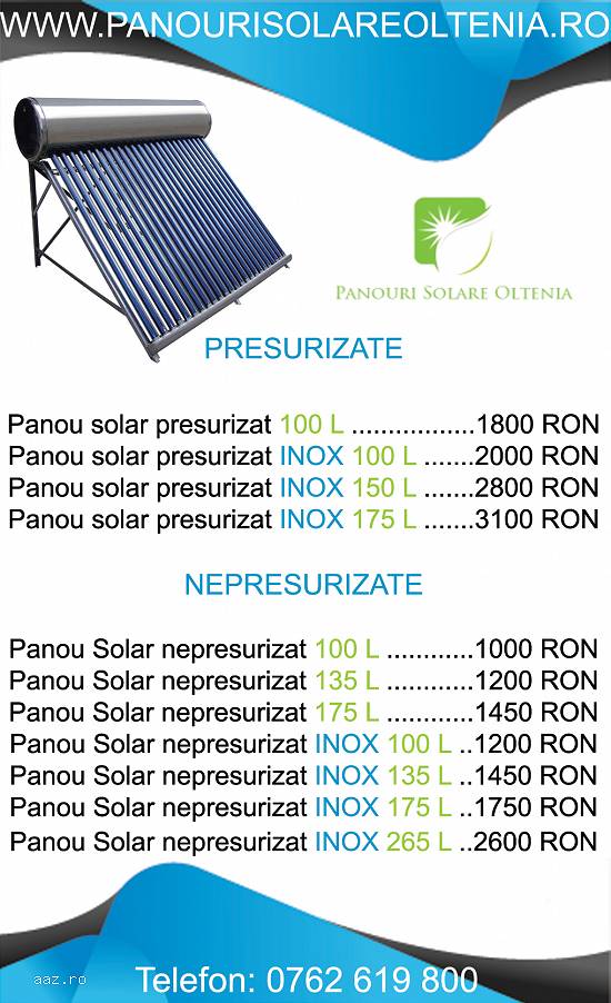 Panou solar nepresurizat din inox 100L