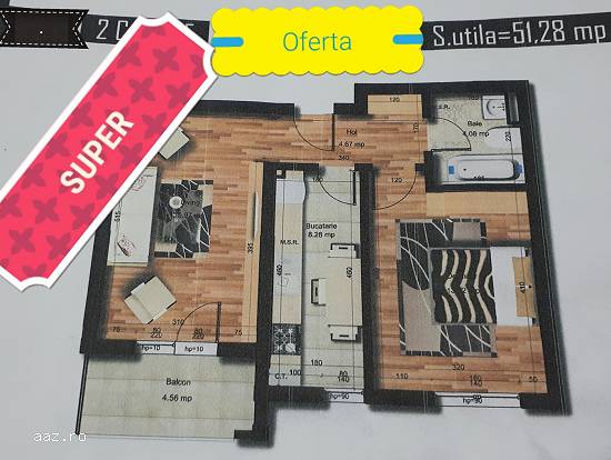 Oferta Apartament 2 camere,  Auchan Militari,   52mp