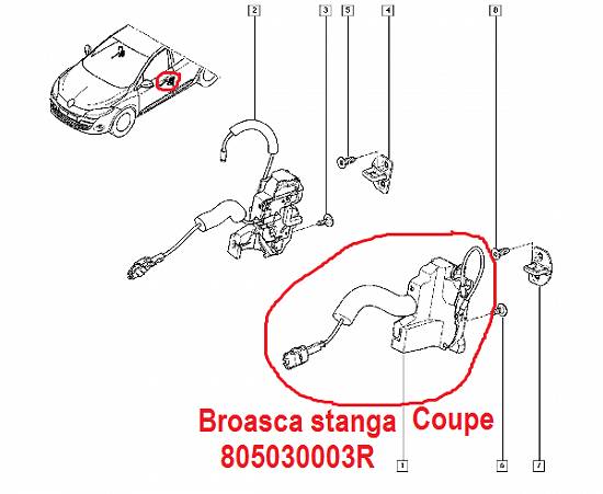 Incuietoare usa stanga Renault Megane 3 Coupe (2009-2015) . Cod Renault : 805030003R .