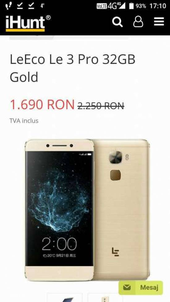 LeEco Le 3 Pro,  Dual SIM,  4G,  MediaTek Helio x20 2, 3 10nuclee, 4GB RAM.