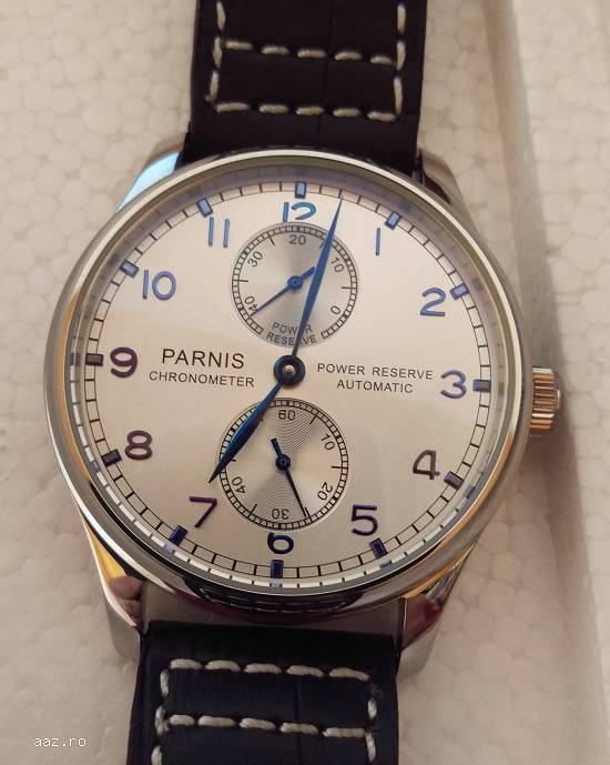 Ceas de mana Parnis Portuguese Power Reserve Automatic 43 mm + curea 2 calitativa