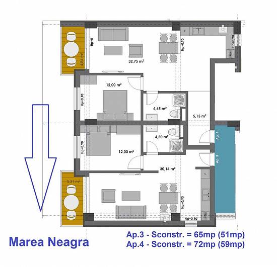 Mamaia Nord,   vindem apartamente 2 camere,   cu vedere la mare