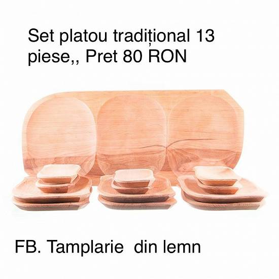 Set de 13 platouri din lemn pentru servit