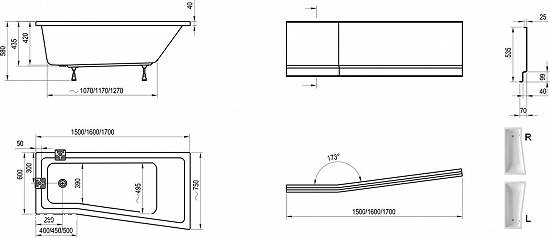 cada baie colt 150x75 cm