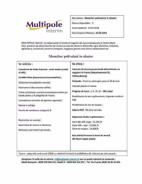 Muncitor Polivalent in Abator - Franta