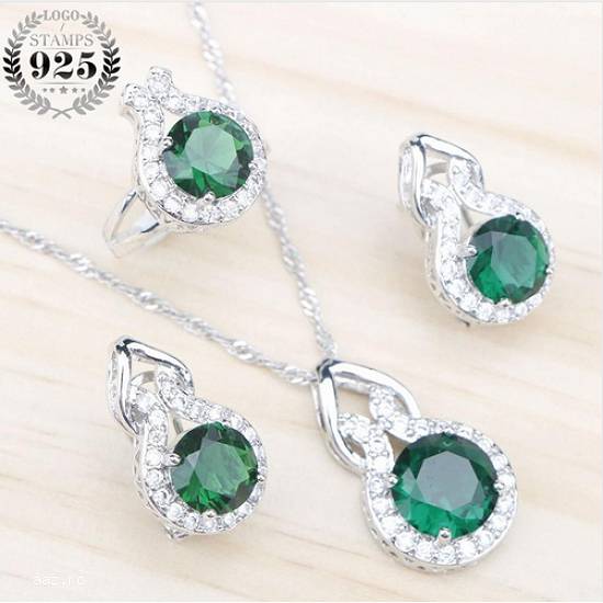 Set bijuterie din argint 925 culoarea verde/roz