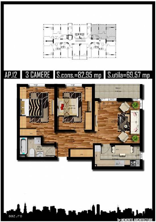 Apartament 3 camere,   decomandat,   70 mpu,   MILITARI REZERVELOR