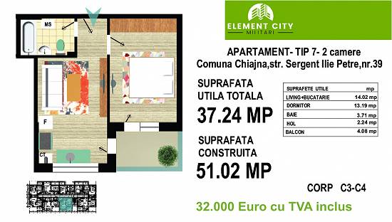 Apartament 2 camere Element City Militari