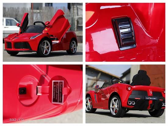 Masinuta electrica Laferrari 2x 25W 12V cu scaun Tapitat,   USI ButterFly #Rosu