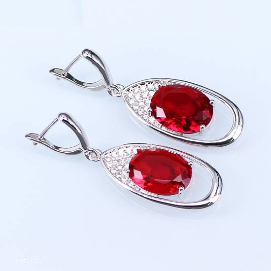 Set de bijuterie din argint 925 de culoare rosie oval