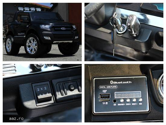 Masinuta electrica Ford Ranger 4x4 cu Bluetooth,    scaun tapitat,    pentru 2 copii