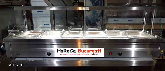 Vitrina inox calda cu geamuri 5 GN1/1 de banc pt autoservire