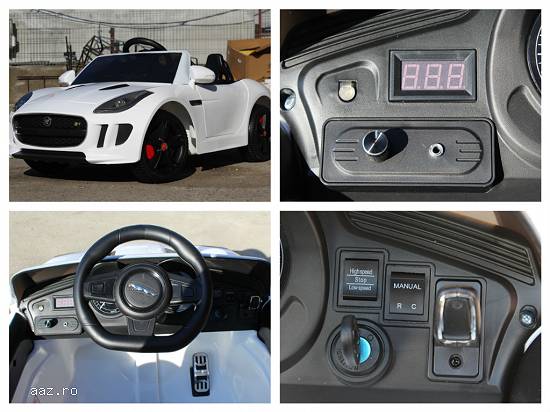 Masinuta electrica pentru copii Jaguar F Type echipata cu ROTI MOI #Alb