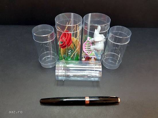 Cutii rotunde (cilindri) din plastic transparent diametru 3.7 cm si 4,  5 cm