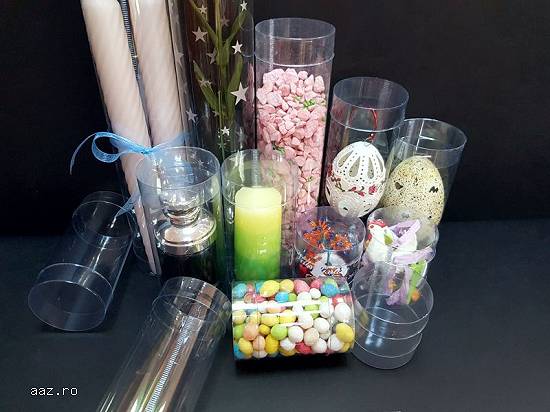 Cutii rotunde (cilindri) din plastic transparent diametru 6 cm
