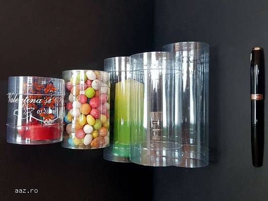 Cutii rotunde (cilindri) din plastic transparent diametru 6 cm