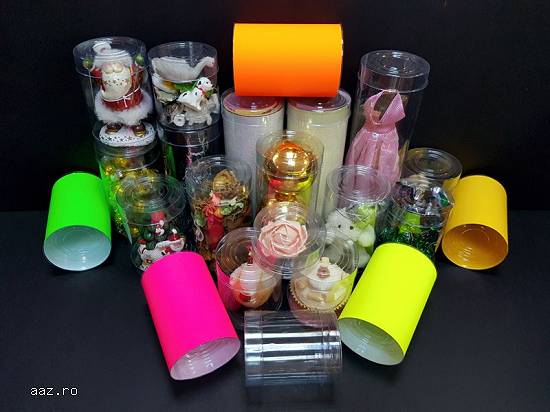 Cutii rotunde (cilindri) din plastic transparent diametru 8 cm