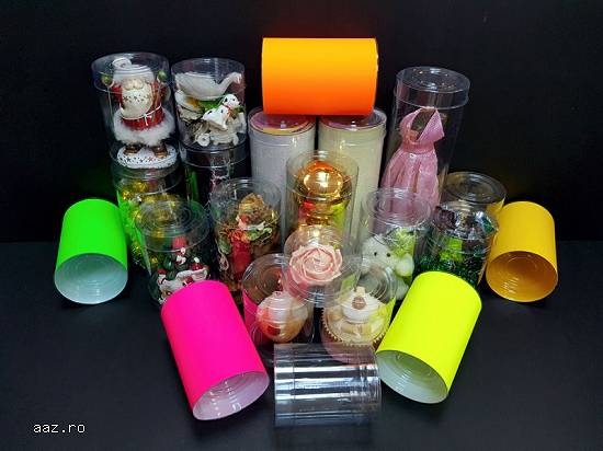 Cutii rotunde (cilindri) din plastic transparent diametru 8 cm