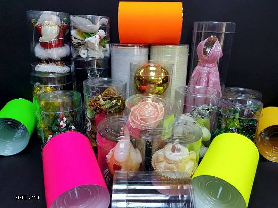 Cutii rotunde (cilindri) din plastic transparent diametru 8 cm