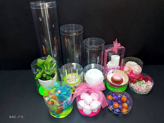Cutii rotunde (cilindri) din plastic transparent diametru 10 cm