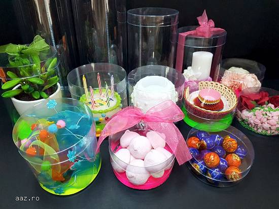 Cutii rotunde (cilindri) din plastic transparent diametru 10 cm