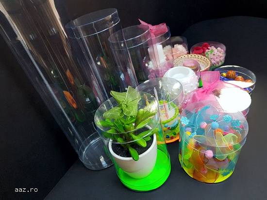 Cutii rotunde (cilindri) din plastic transparent diametru 10 cm