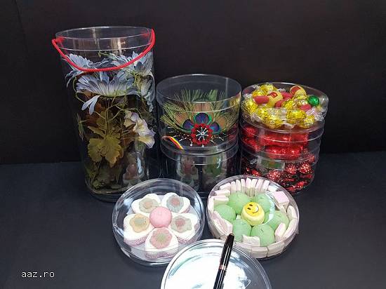 Cutii rotunde (cilindri) din plastic transparent diametru 15.7 cm si 16.5 cm