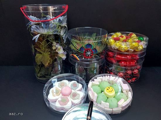 Cutii rotunde (cilindri) din plastic transparent diametru 15.7 cm si 16.5 cm