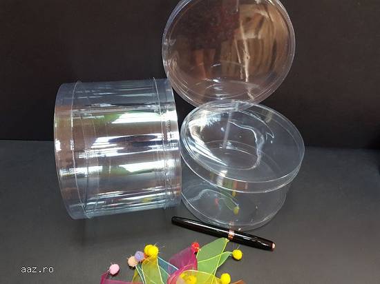 Cutii rotunde (cilindri) din plastic transparent diametru 15.7 cm si 16.5 cm
