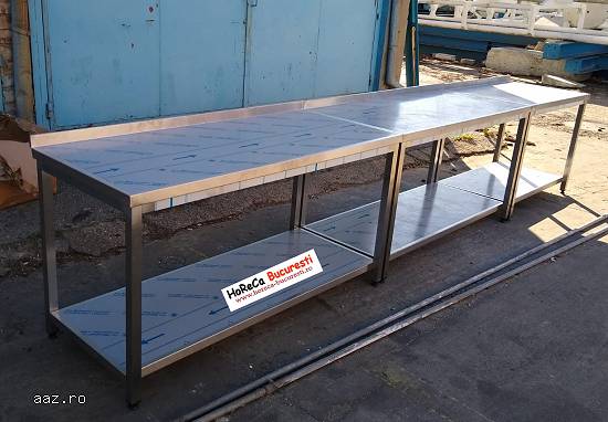 Masa inox de lucru cu rebord si polita