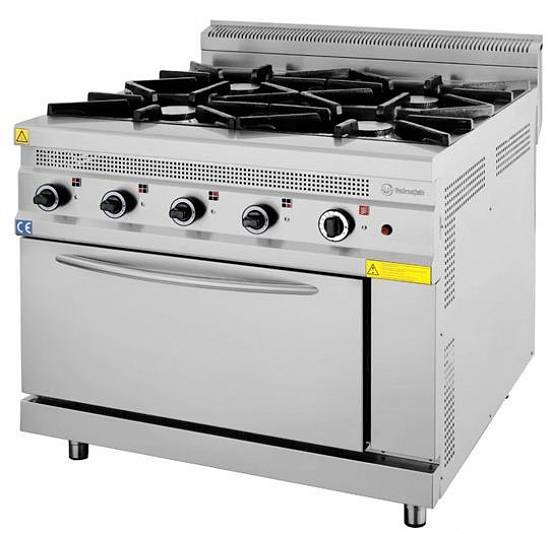 Aragaz profesional gaz,   4 focuri si cuptor,   Ideal Inox