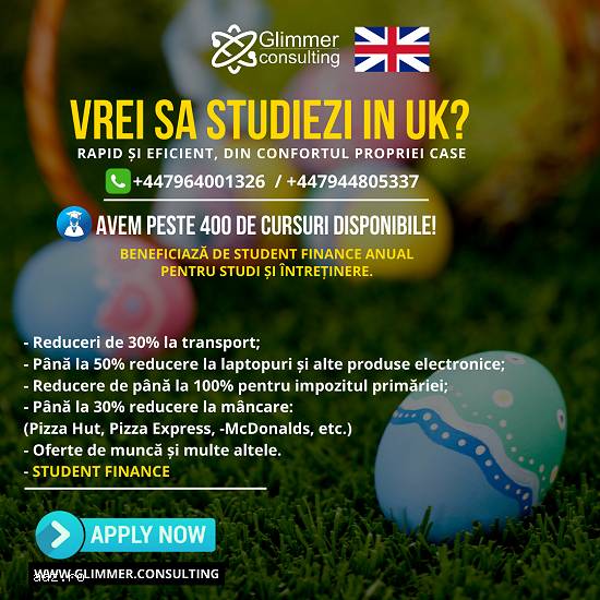 Alege sa studiezi in Anglia si poti primii pana la 25.000£ anual de la STUDENT FINANCE!