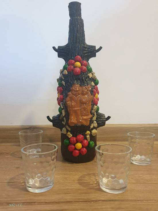 Sticla hand made cu pahare de țuică