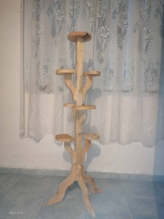 Suport Pentru FLori Din Lemn Masiv Model Tower Mushroom Pentru 7 Ghivece