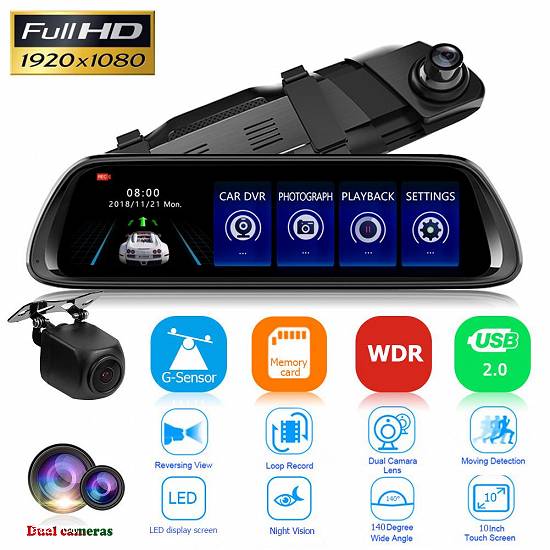 Oglinda auto video FHD dual camera 25cm meniu limba Romana