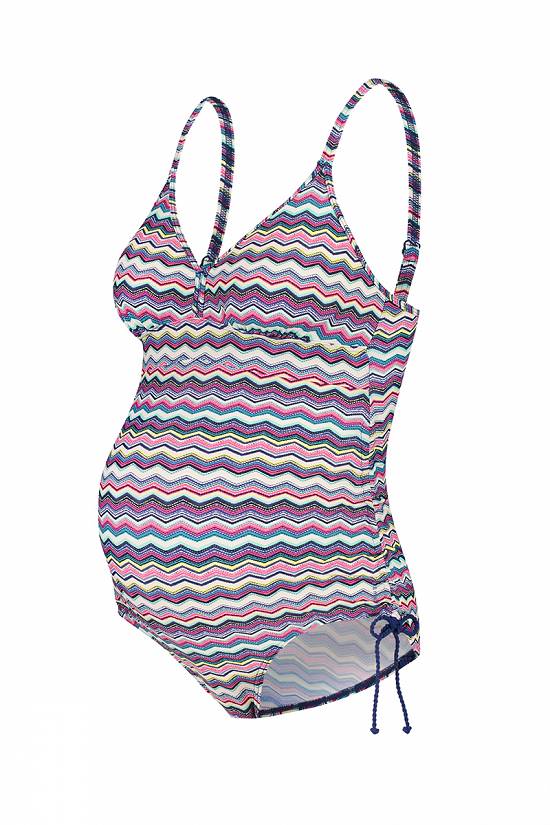 Costum de baie intreg pentru gravide multicolor dungi