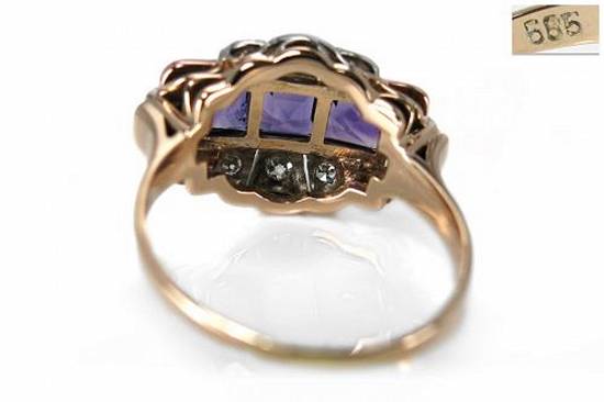 Inel Aur 14K Art Deco Cu Amethyst Si Diamante Cu Acte