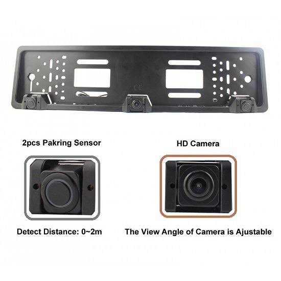 Suport numar auto cu camera video HD si 2 senzori parcare