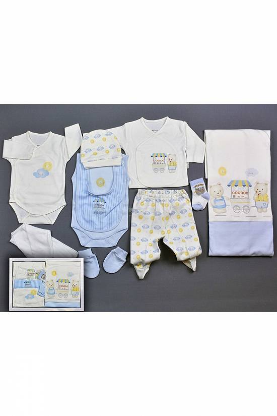 Set albastru cadou nou-nascut 10 piese Ursuleti