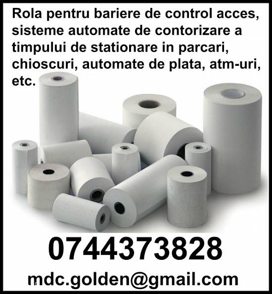 Role de hartie termica pentru bariere de control acces,   automate de parcare,   bariere auto,   inf