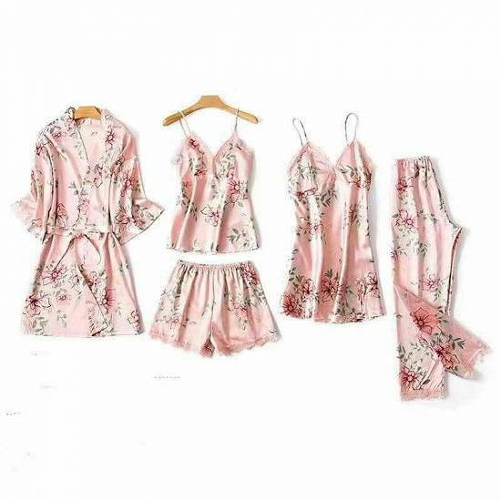 Pijama cu flori 5 piese/saten
