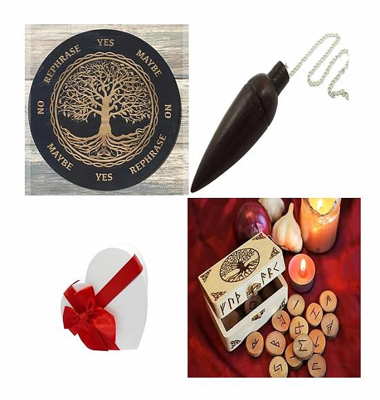 Placa divinatie zeitele + pendul radiestezie +cadou un set rune