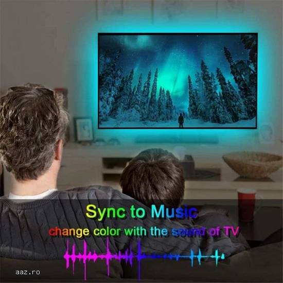 KIT BANDA led RGB ambilight TV usb 5V cu APLICATIE MUZICA 5 metri pentru iluminare ambientala inteli