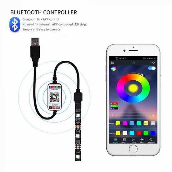 KIT BANDA led RGB ambilight TV usb 5V cu APLICATIE MUZICA 5 metri pentru iluminare ambientala inteli