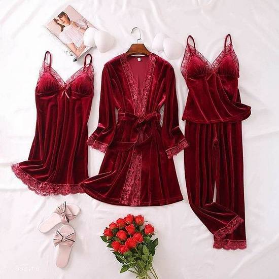 velvet pajama set for winter 4 pieces