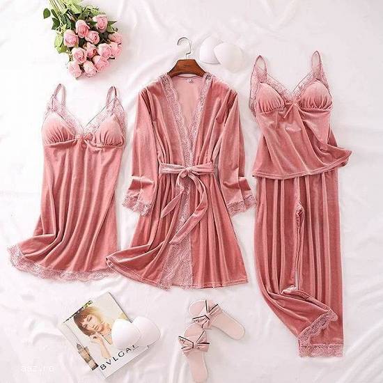 velvet pajama set for winter 4 pieces