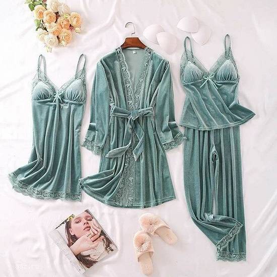 velvet pajama set for winter 4 pieces