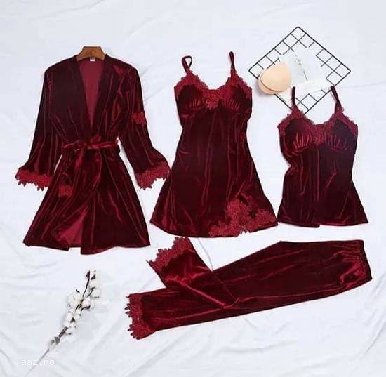 velvet pajama set for winter 4 pieces