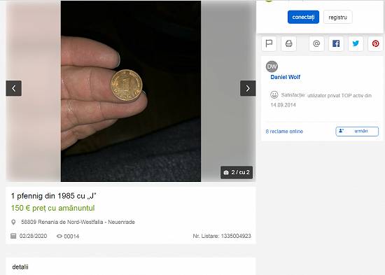 Moneda rara 1 Pfennig 1985 J